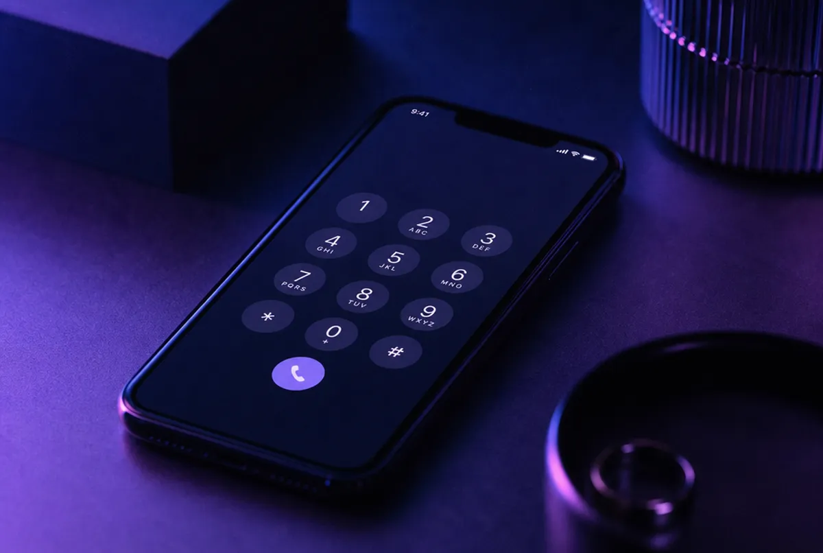 Smartphone mit einfachem W&auml;hlfeld, Indigo-Violett-Licht, ohne App